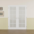 Prehung French Door 60' x 80' (2x30 in), Tempered Frosted Glass Door Slabs with Jamb, Silver Hinges, 4 Levers & Latch, Solid Core Interior Door, Pre-Finished & Paintable, MDF Double Doors Interior