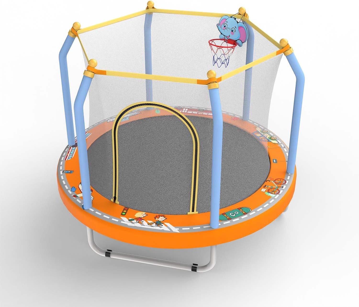 Mersco 55' Toddler Trampoline for Kids 2-5, 110lbs Indoor & Outdoor Mini Trampoline with Net, Basketball Hoop, for Boys & Girls