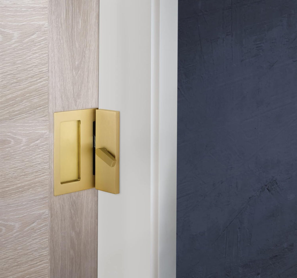 Emtek 222202 Modern Rectangular Surface Jamb Mounted Privacy Lock with Flush Pull and Integrated Strike for Barn Doors - Flat Black