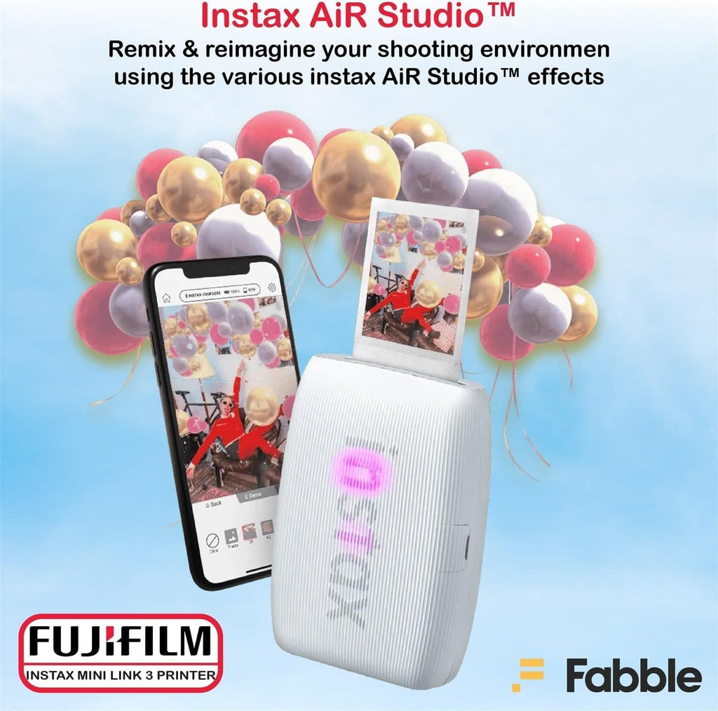 Fujifilm INSTAX Mini Link 3 Smartphone Printer with INSTAX Mini Instant Film and Sunshine Microfiber Cleaning Cloth... (4 Twin Pack (80 Sheets), Clay White)