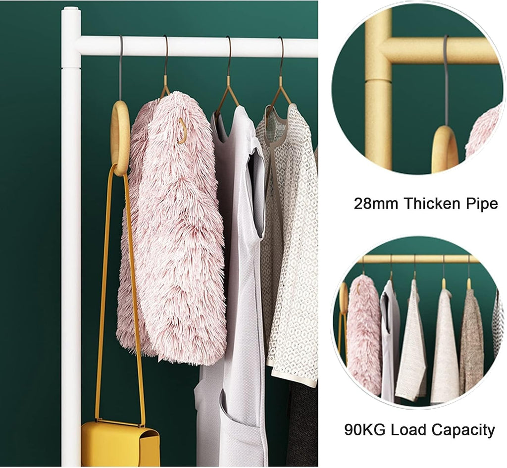 Mobile Clothes Rail on Wheels, 28mm Thicken Metal Clothes Rack Garment Display Stand with Casters, Holds up to 90 kg (Gold-150cm