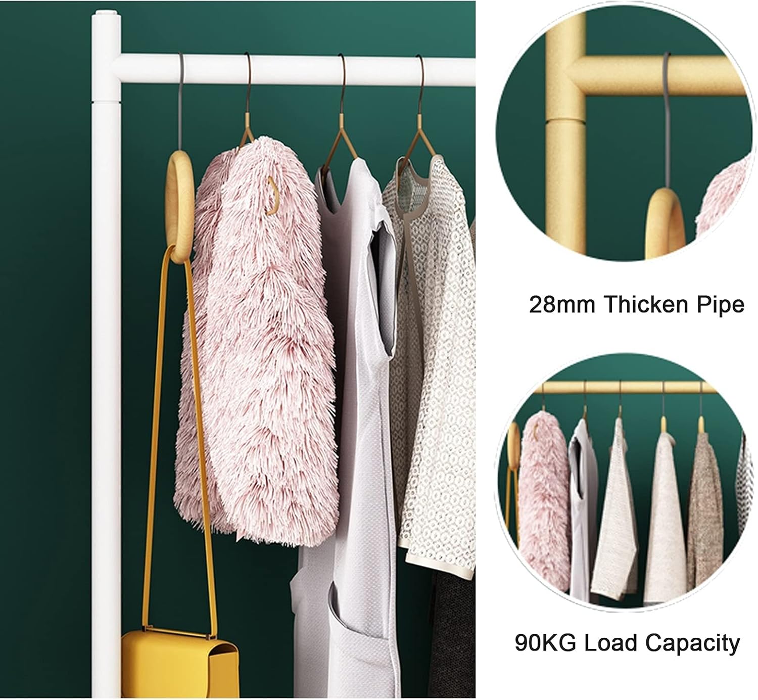Mobile Clothes Rail on Wheels, 28mm Thicken Metal Clothes Rack Garment Display Stand with Casters, Holds up to 90 kg (Gold-120cm