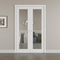 48' x 80' French Doors Interior (Double 24' x 80' Clear Glass Door with Silver Hinge Prehung Jamb Kit), Pre-Finished & Paintable, Prebuilt Home Door Panels & Assembly Required Jamb