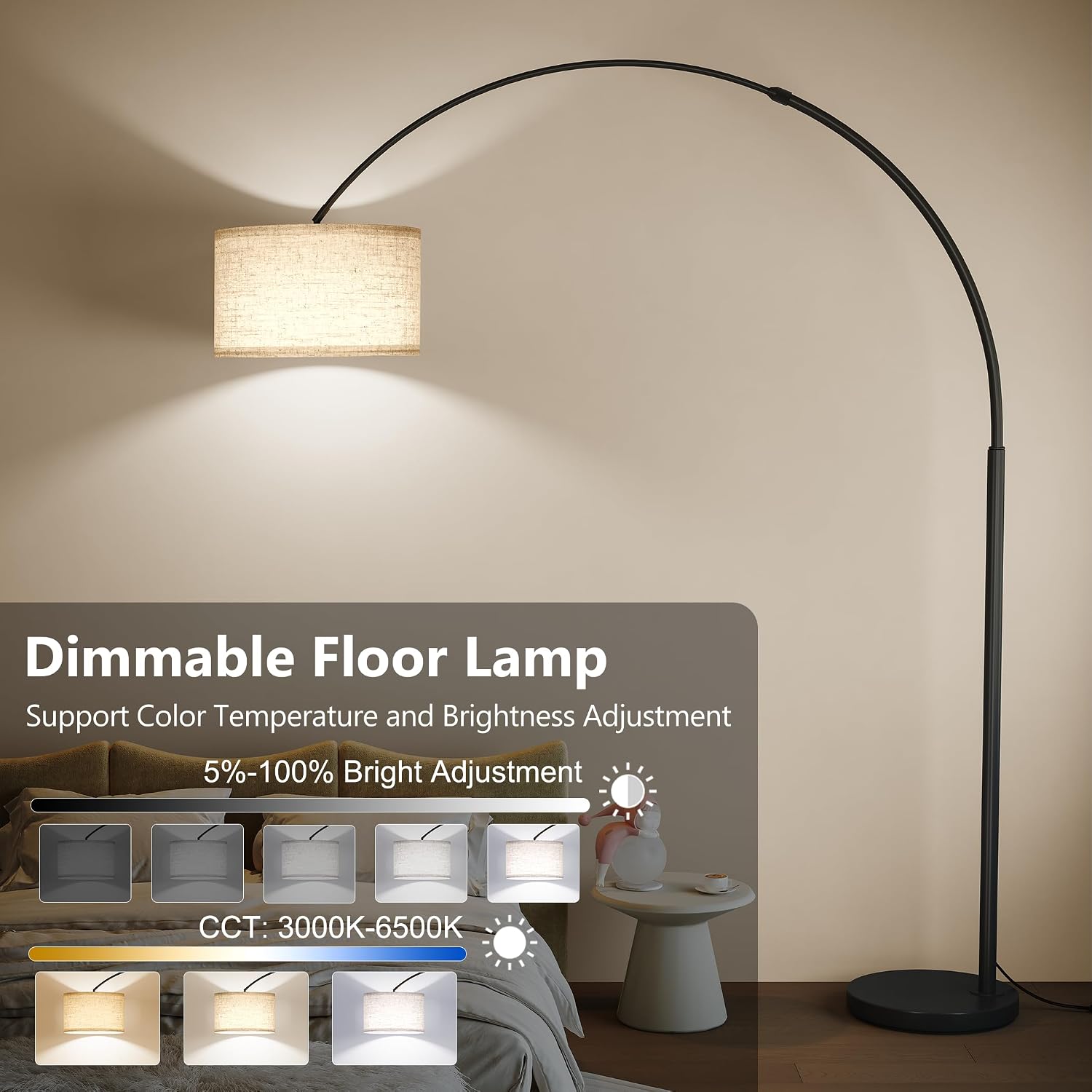 SUNMORY 82' Tall Arc Floor Lamps for Living Room, Large Floor lamp with Remote Control, Modern Curved Floor lamp, Corner Lamp for Dining Room, Office