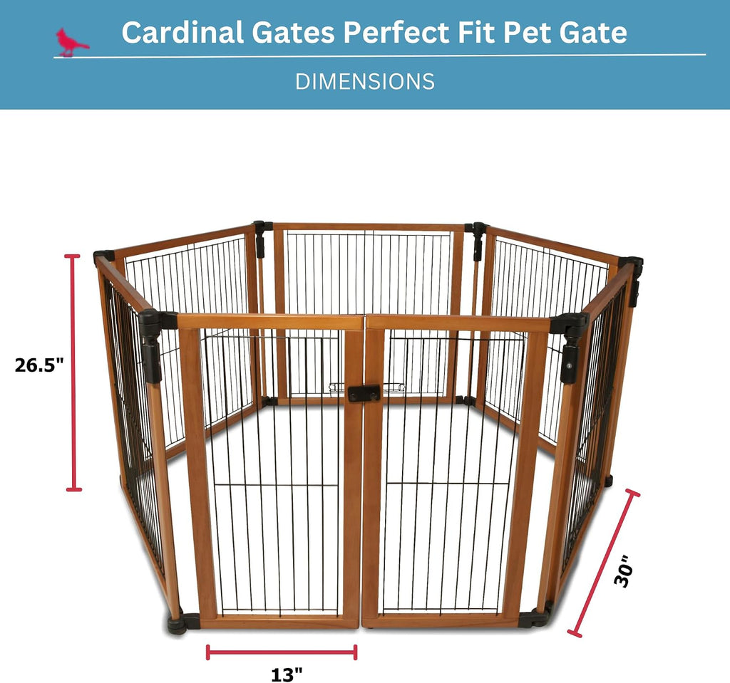 Cardinal Gates Pet Gate - Dog Playpen Indoor - Pet/Puppy Exercise Pen Great for Containment - 5 Fixed Panels and One 2-Part Panel with a Latch - Highly Configurable - USA Based