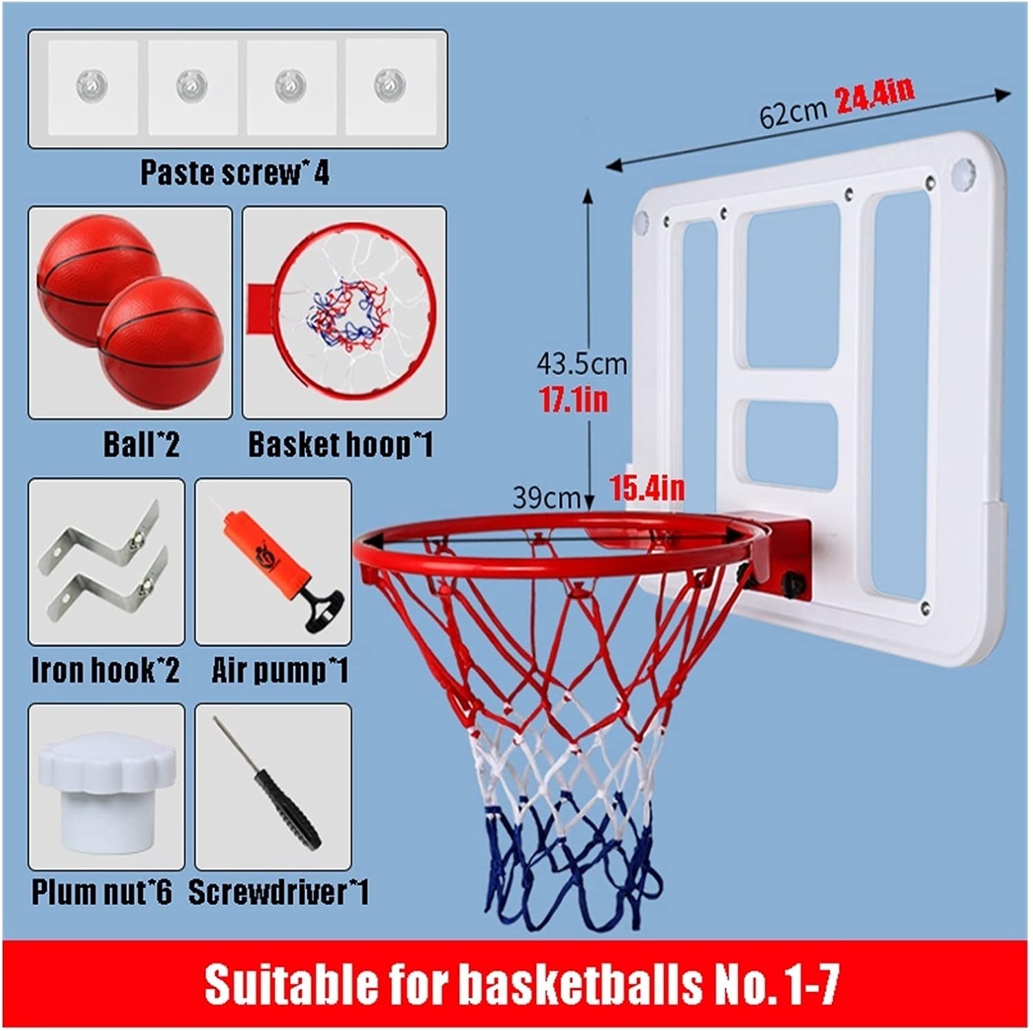 Mini Basketball Hoop Set, Wall-Mounted Backboard with Two Balls and Air Pump, The Best Gift for Boys and Girls