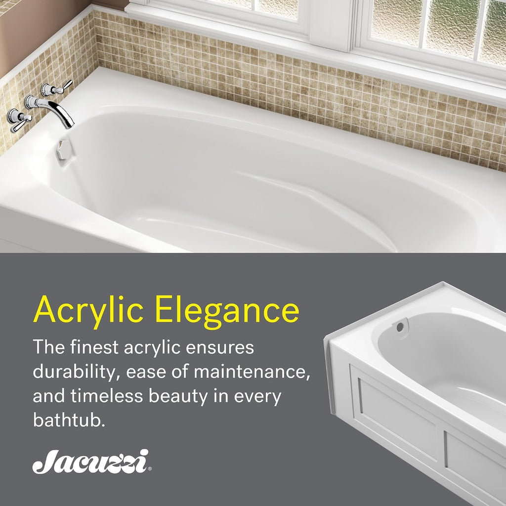Jacuzzi SIGNATURE Acrylic Removable Skirted Bathtub With Armrests, Soaking Sanctuary, Slip Resistant, Left Drain Placement, 72' (L) x 36' (W), Rectangle, White