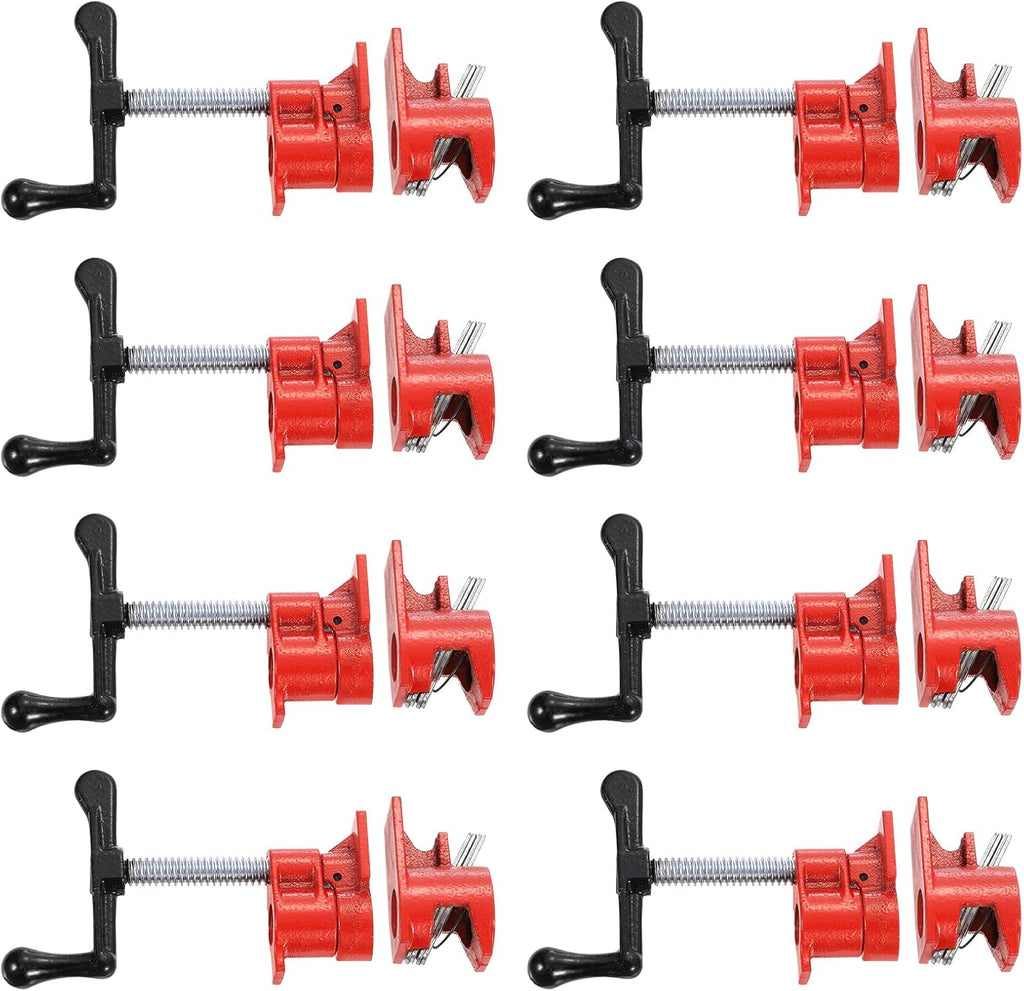 HARFINGTON 8Pcs Clamp Fixture 1/2' Black Pipe Steel Clamps Wood Gluing Pipe Clamp Set Cast Iron Woodworking Tool for Gluing and Drilling