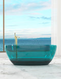 CASAINC 59' Soaking Tub Transparent Resin Freestanding Bathtub Modern Oval Design Stand Alone Tub with Pop-up Drain, 66.56 Gallons Water Storage Capacity 415 MM Soaking Depth, Transparent Sea Blue