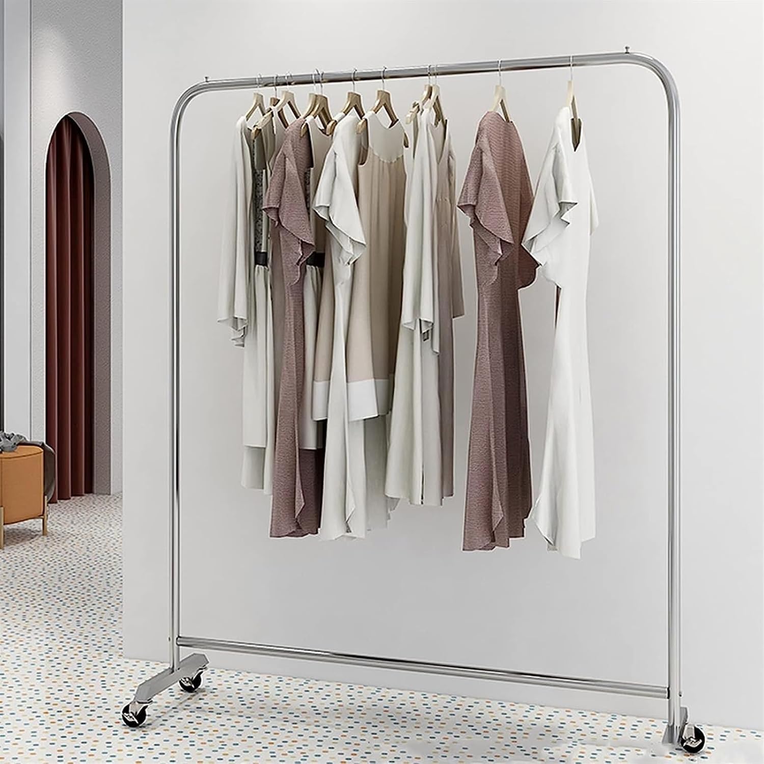Clothes Rack Hat Rack Stainless Steel Hanger Garment Rack Heavy Duty Clothes Rack for Hanging Clothes Retail Display Clothing Movable Hanger Suitable for Commercial Boutique (Silver 120CM)