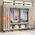 Foldable Wardrobe Closet With Cover, Metal Clothing Rack For Hanging Clothes, Portable Coat Storage Garment Rack, One-Piece Folding Base, For Bedroom, Dorm(Grey2,190cm/74.8inch)