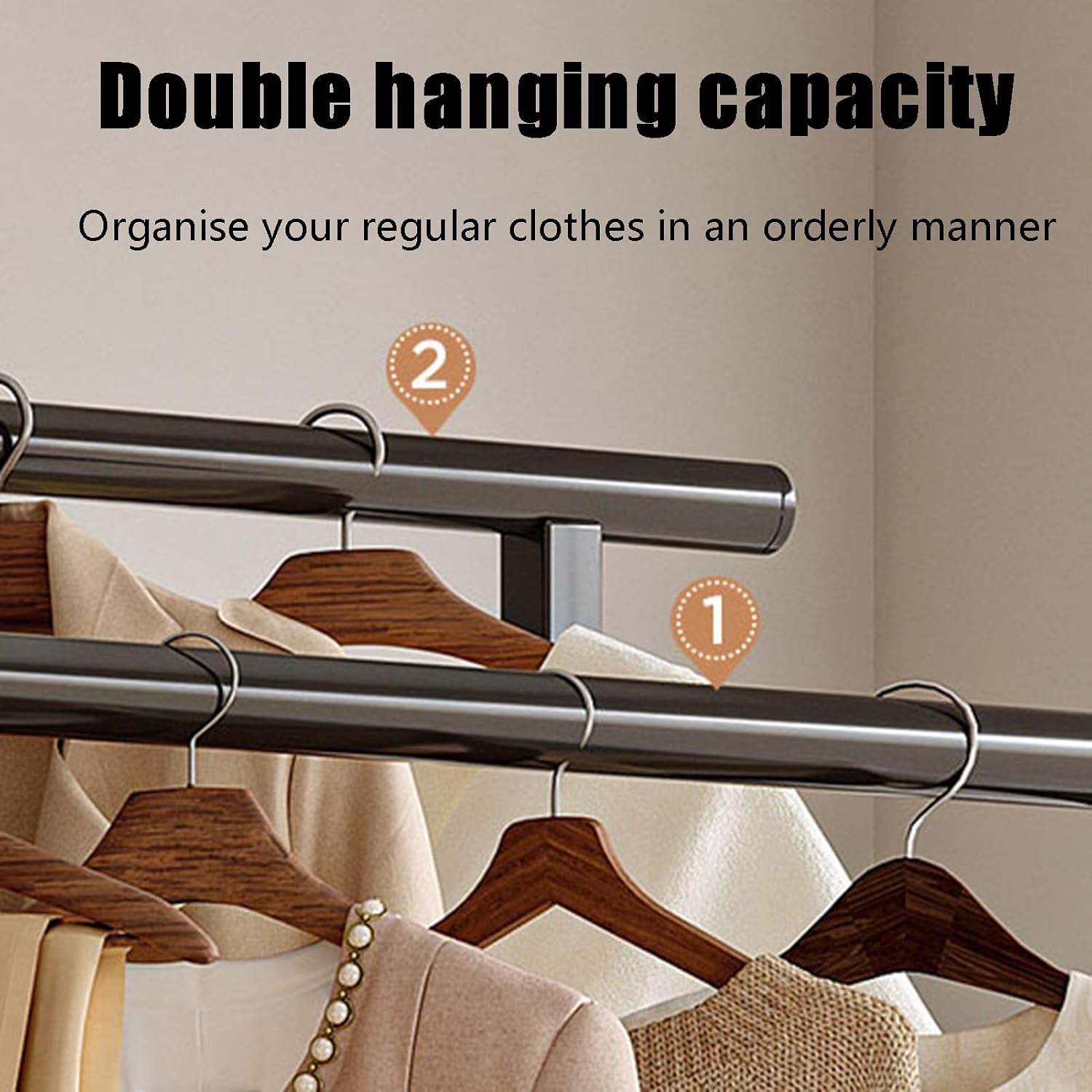 Clothing Rack, coat rack with Wheels Rolling Clothes Rack with Storage Coat Rack Stand Modern Garment Rack for Bedroom Boutiques Heavy Duty Coat Hanger Rack