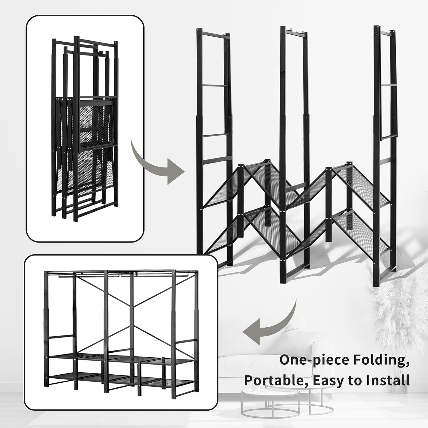 Heavy Duty Foldable Closet with Cover, Portable Closets for Hanging Clothes Freestanding Wardrobe Clothes Organizer Covered Garment Rack for Bedroom Dorm Apartment - No Assembly, Space-Saving (59in)