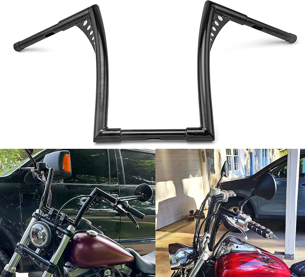 WSays 10' Rise Ape Hangers Handlebar 1-1/4' Diameter Bar Compatible with Harley Sportster XL 1200 883 Touring Road Glide Road King Softail Dyna Models, Gloss Black