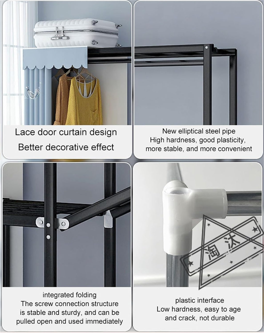 Portable Wardrobe Closet,Foldable Wardrobe with Cover Heavy Duty Portable Closets,Hanging Clothes,Large Folding Covered Clothing Racks Armoires Covered Metal Garment Rack(130cm)
