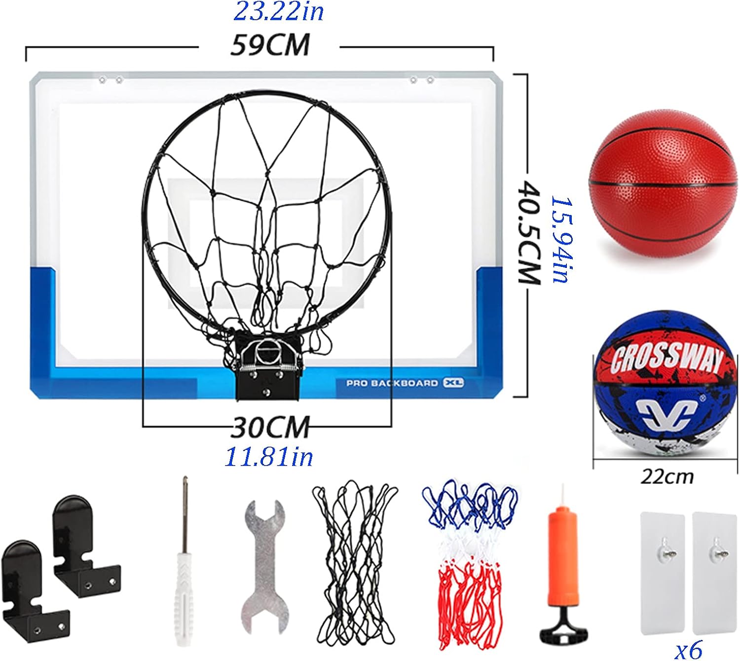 Basketball Rim The Wall-Mounted Basketball Hoop Can Be Folded for Storage, Children's Mini Outdoor Basketball Board (Color : Blue, Size : 59x40.5cm)
