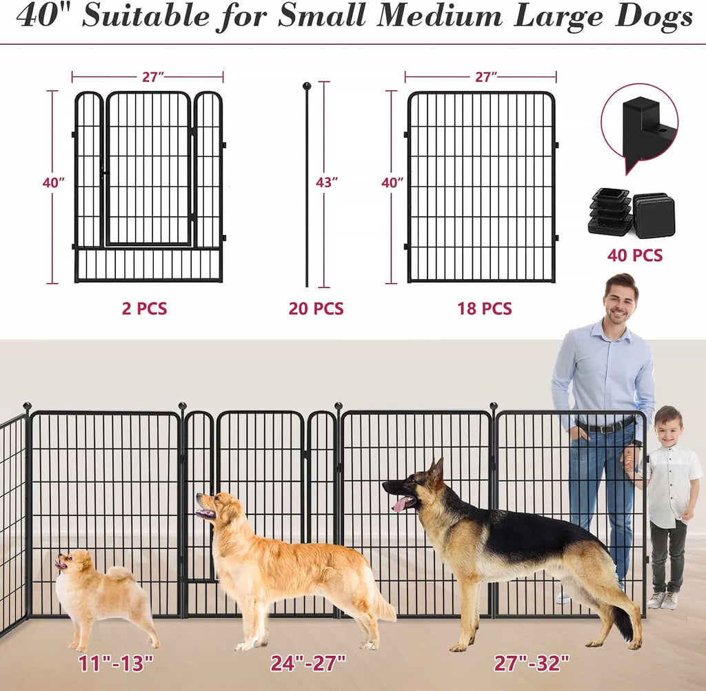 Dog Playpen 40 inch 20 Panels Indoor Outdoor Dog Pen for Large/Medium/Small Dogs Heavy Duty Metal Dog Fence Outdoor for Yard, Puppy Playpen with Door Portable Pet Fence for RV Camping Yard