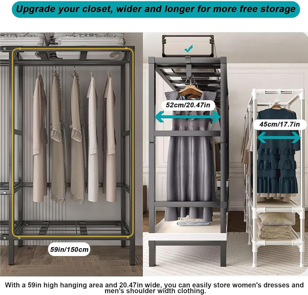 Large Capacity Portable Foldable Cloth Rack With Cover - Bedroom Heavy-duty Closet Rack, 2000 Lbs Capacity Wardrobe Clothing Storage Rack Display Rack/Freestanding Clothing Coat Storage Rack(Color:A,S