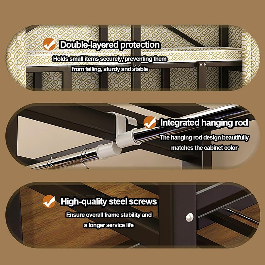 Foldable Closet Wardrobe Clothes Rail with Cover Heavy-Duty Clothes Rack with Bottom Shoes Shelf Portable Armoire Storage Metal Garment Racks for Hanging Clothes(A,70x50x170cm/28x20x67in)