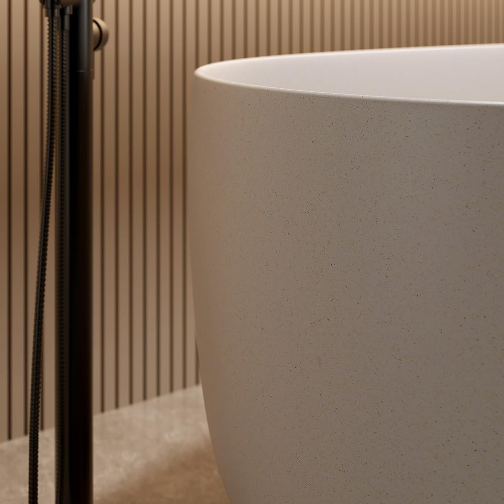 47'' Freestanding Bathtub Resin Stone Soaking Bathtub Solid Tubs with Overflow and Pop up Drain