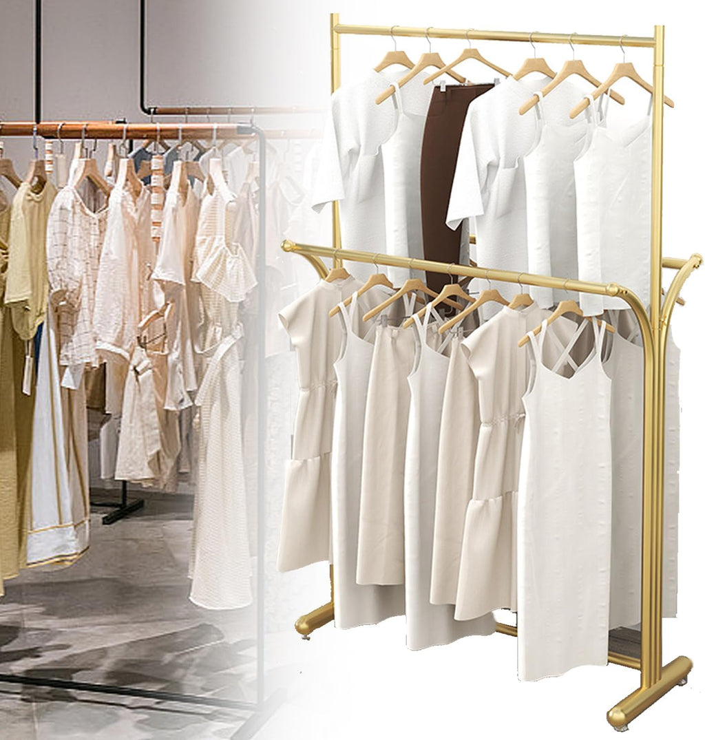 Multi-Functional Clothes Rack, Portable Retail Clothing Rack, Heavy Duty Bedroom Garment Rack, Boutique Clothes Display Racks for Commercial,Gold,100CM