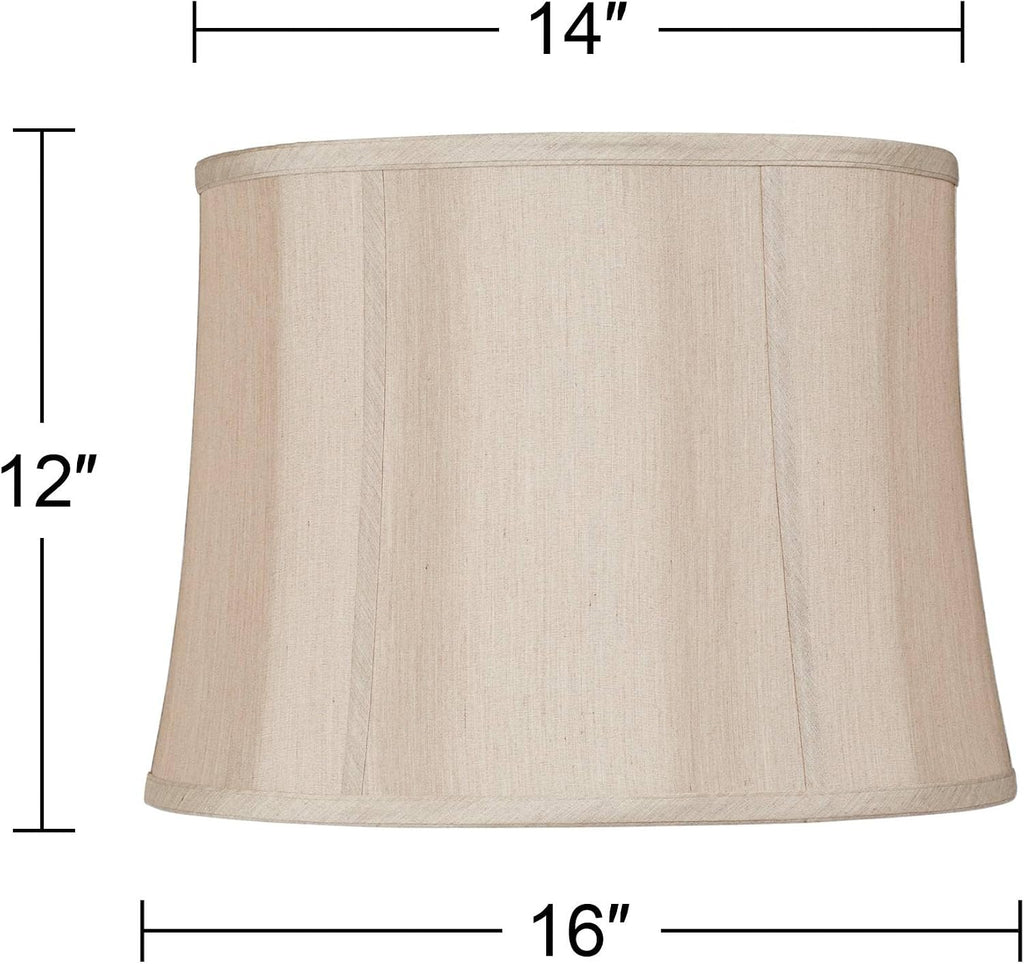 Set of 2 Softback Drum Lamp Shades Taupe Large 14' Top x 16' Bottom x 12' Slant x 12' High Spider with Replacement Harp and Finial Fitting - Springcrest