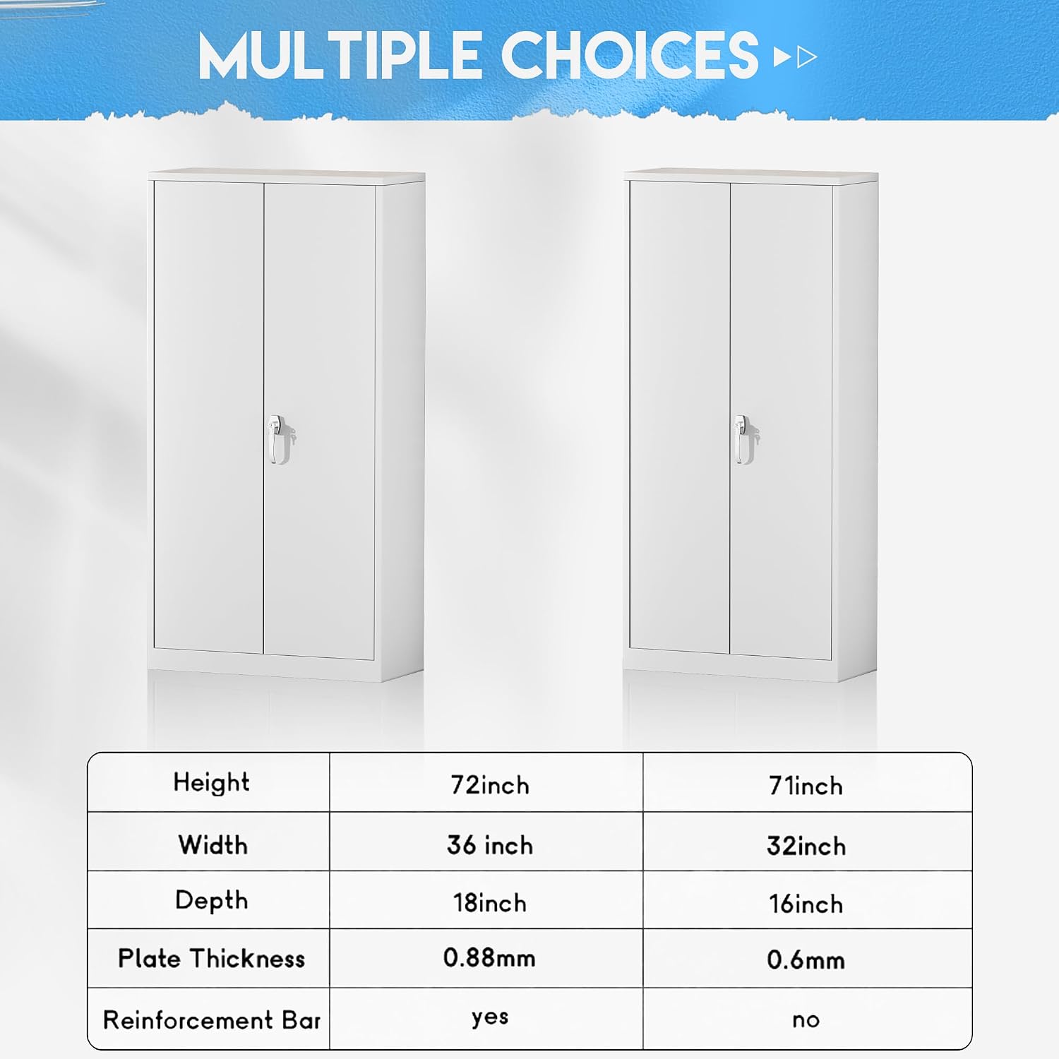 Greenvelly White Metal Storage Cabinet 72' - Steel Garage Cabinet with Doors & Shelves, Anti Tipping