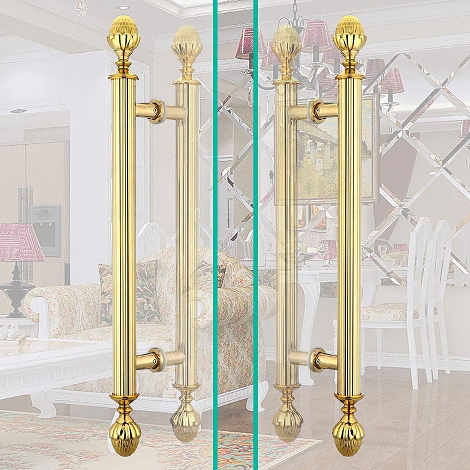 Barn Door Pull Handle, European Retro Stainless Steel Door Handle Golden，Door Handles for Two Sides Glass，for Home Gate/Office/Shop Door/Wooden Door/Metal Door/Barn Door，Ru