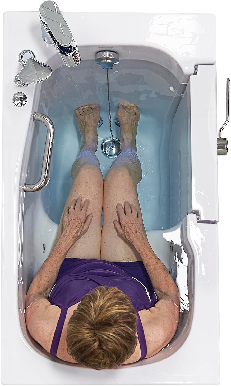 Ella Mobile 26'x45 Acrylic Hydro Massage Walk-In Bathtub with Right Outward Swing Door, Heated Seat, 2 Piece Fast Fill Faucet, 2' Drain