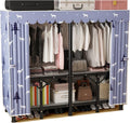 Portable Closet Organizers Wardrobe with Shelves and Hanging Rod Non-Woven Fabric Cover Clothing Rack Closet Rack for Cloakroom Bedroom(Blue,L100*W45*H170cm)