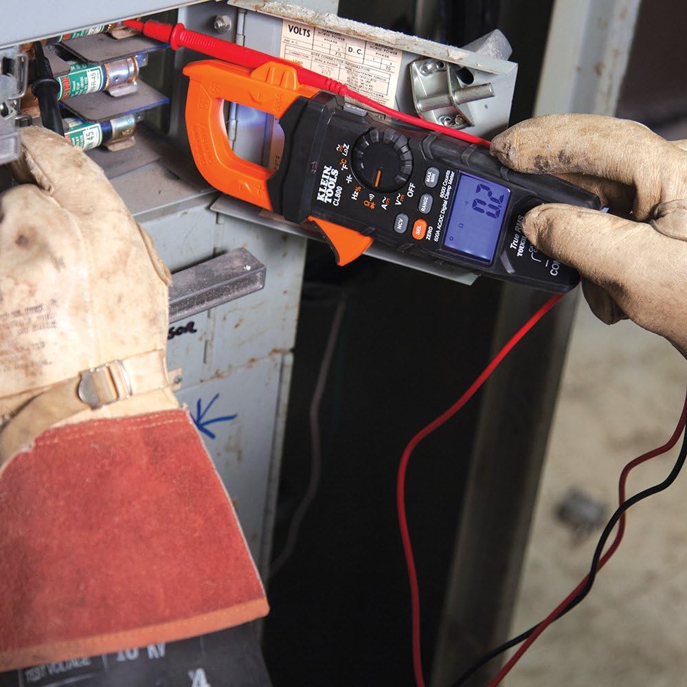 Klein Tools CL800 Digital Clamp Meter, Auto Ranging TRMS, AC/DC Volt/Current, LOZ, Continuity, Frequency, Capacitance, NCVT, Temp, More 1000V