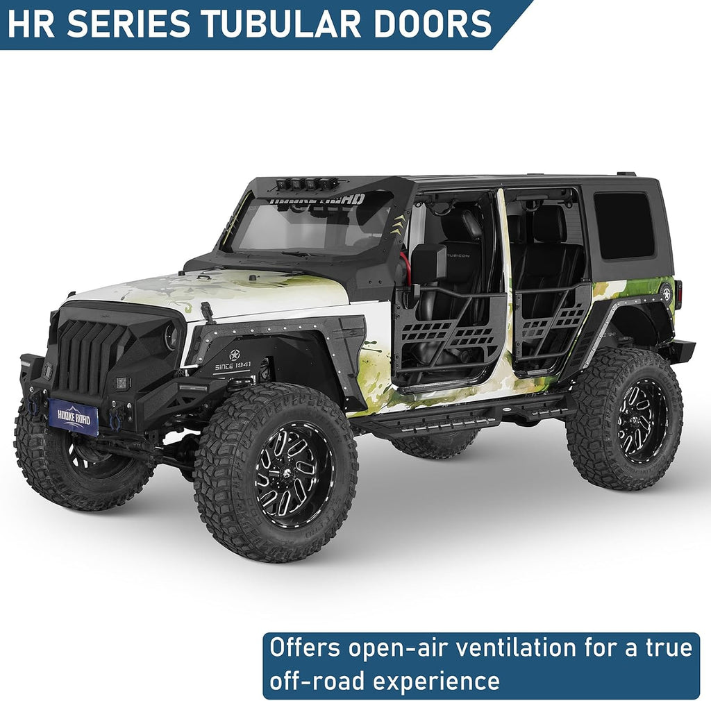 Hooke Road JK Half Door Tubular Trail Doors for 2007-2018 JK Unlimited 4-Door, Summer Open-Air Driving Feel, with Secure Steel Latch Design - 4PCS