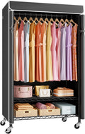 ULIFHOME P6C Rolling Clothes Rack with Cover, Covered Clothing Racks Heavy Duty, Portable Closet for Hanging Clothes, Garment Racks on Wheels, Black Closet Rack with Black Cover, Max Load 365LBS