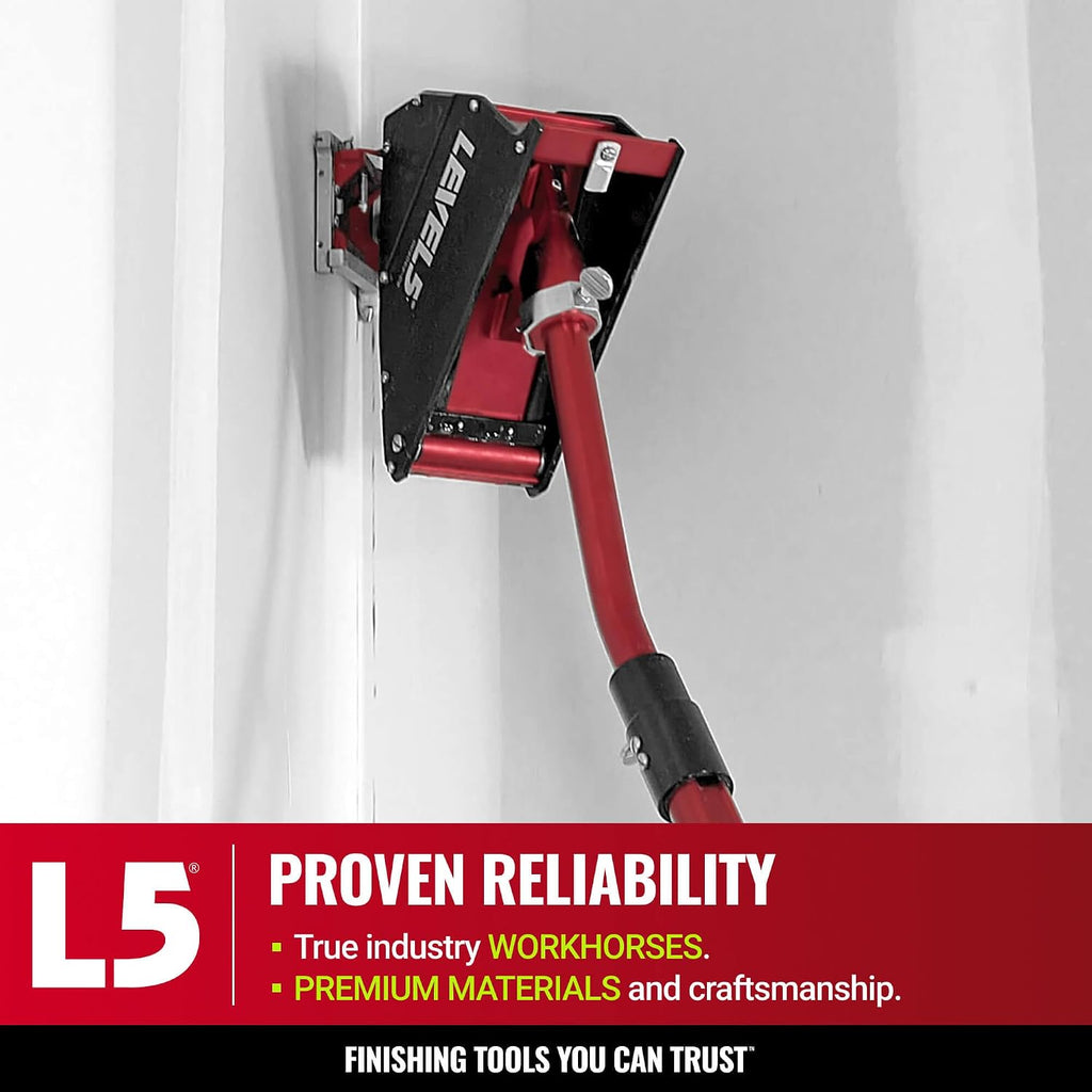 Full Taping/Finishing Set, High Capacity Boxes + Ext. Handles - LEVEL5 | Auto Taper, 10'/12' MEGA Boxes, 3'/3.5' Angle Heads, 8' Corner Applicator, Corner Roller, Ext Handles, Pump, Gooseneck | 4-625