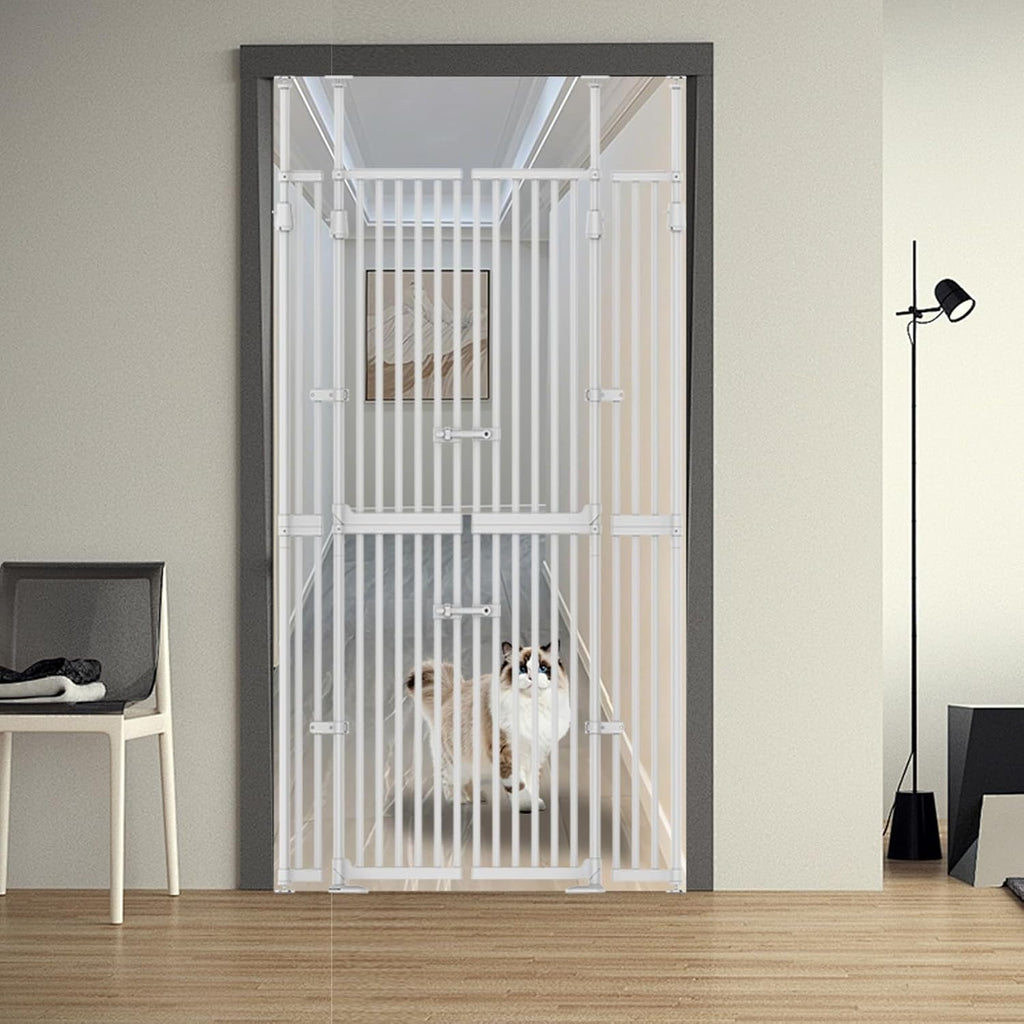 YGP 74.8-90.5' Extra Tall Cat Gate,30.3–47.2' Wide Pressure Mounted Cat Gate for Doorway, 1.3' Narrow Bar Cat Dog Proof Pet Gate,Auto Close No Drilling for Indoor Stairs Window Wall.White
