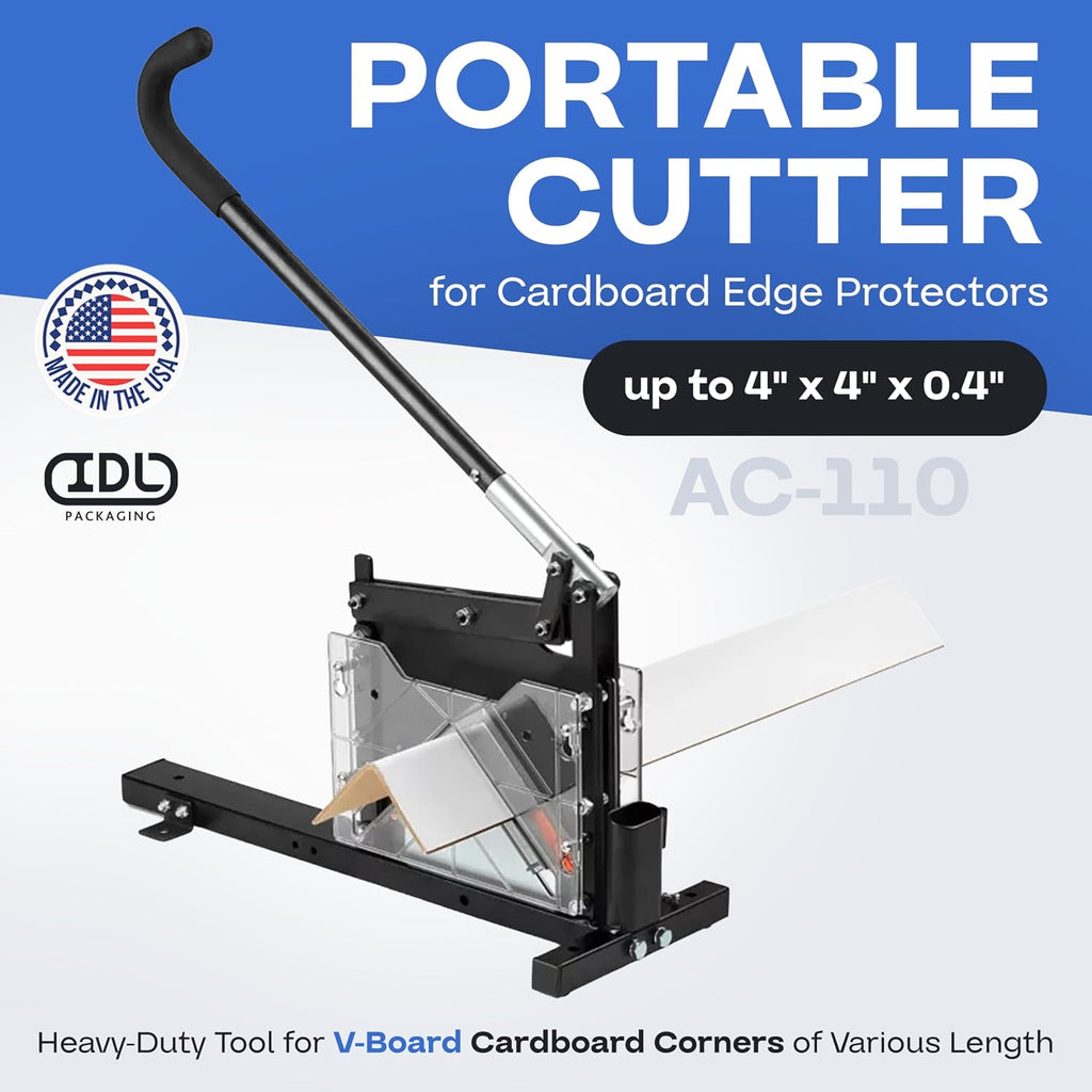 IDL Packaging AC-110 Portable Cutter for Cardboard Edge Protectors up to 4' x 4' x 0.4' Size - Heavy-Duty Tool for V-Board Cardboard Corners of Various Length - Stationary or Fully Portable Use