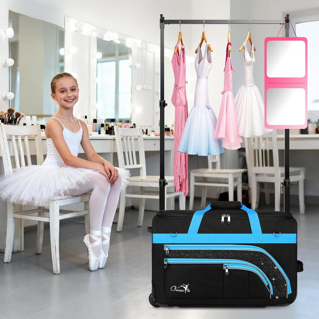 Dance Bag with Garment Rack, 23' Rolling Dance Suitcase Competition Duffle Bag with Garment Rack & Wheels | Versatile Compartments, Upgraded Stable System for Dance Shows, Travel, Cheer, Recital