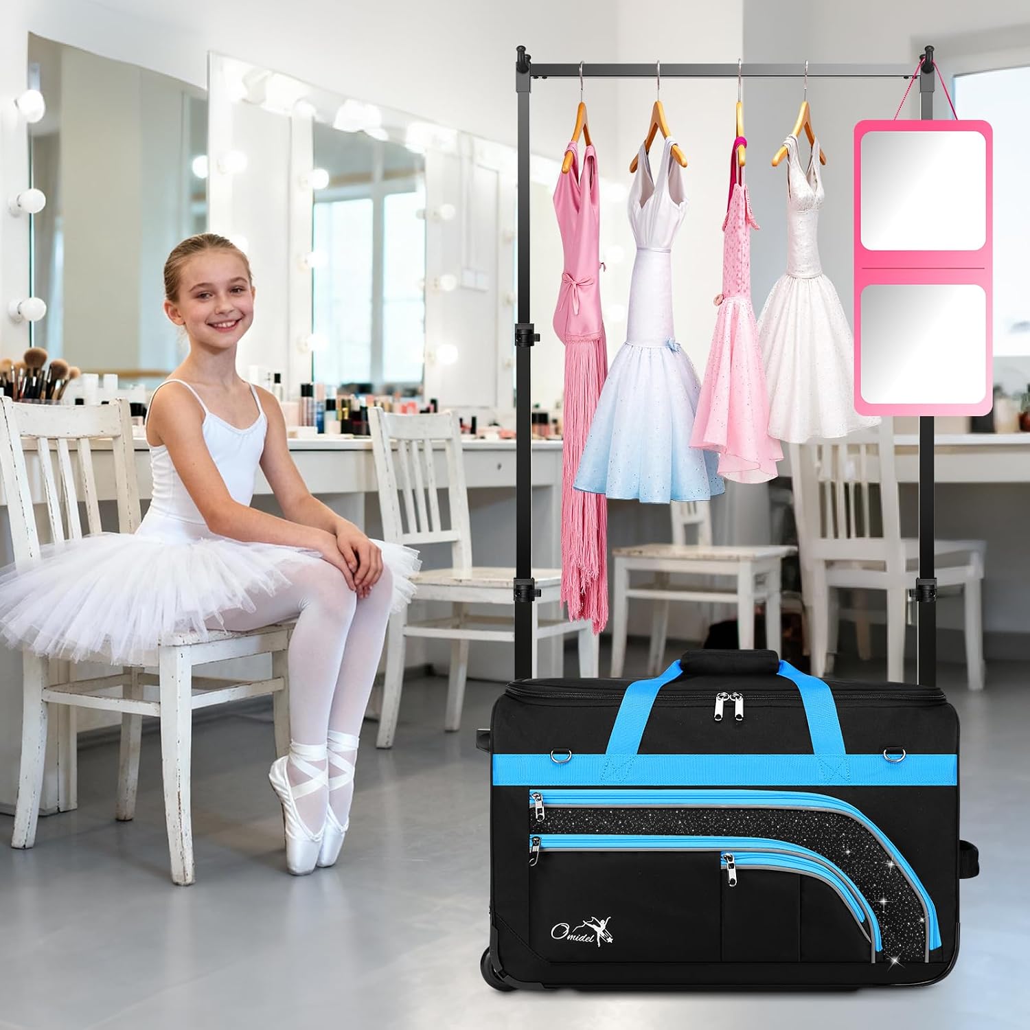 Dance Bag with Garment Rack, 23' Rolling Dance Suitcase Competition Duffle Bag with Garment Rack & Wheels | Versatile Compartments, Upgraded Stable System for Dance Shows, Travel, Cheer, Recital
