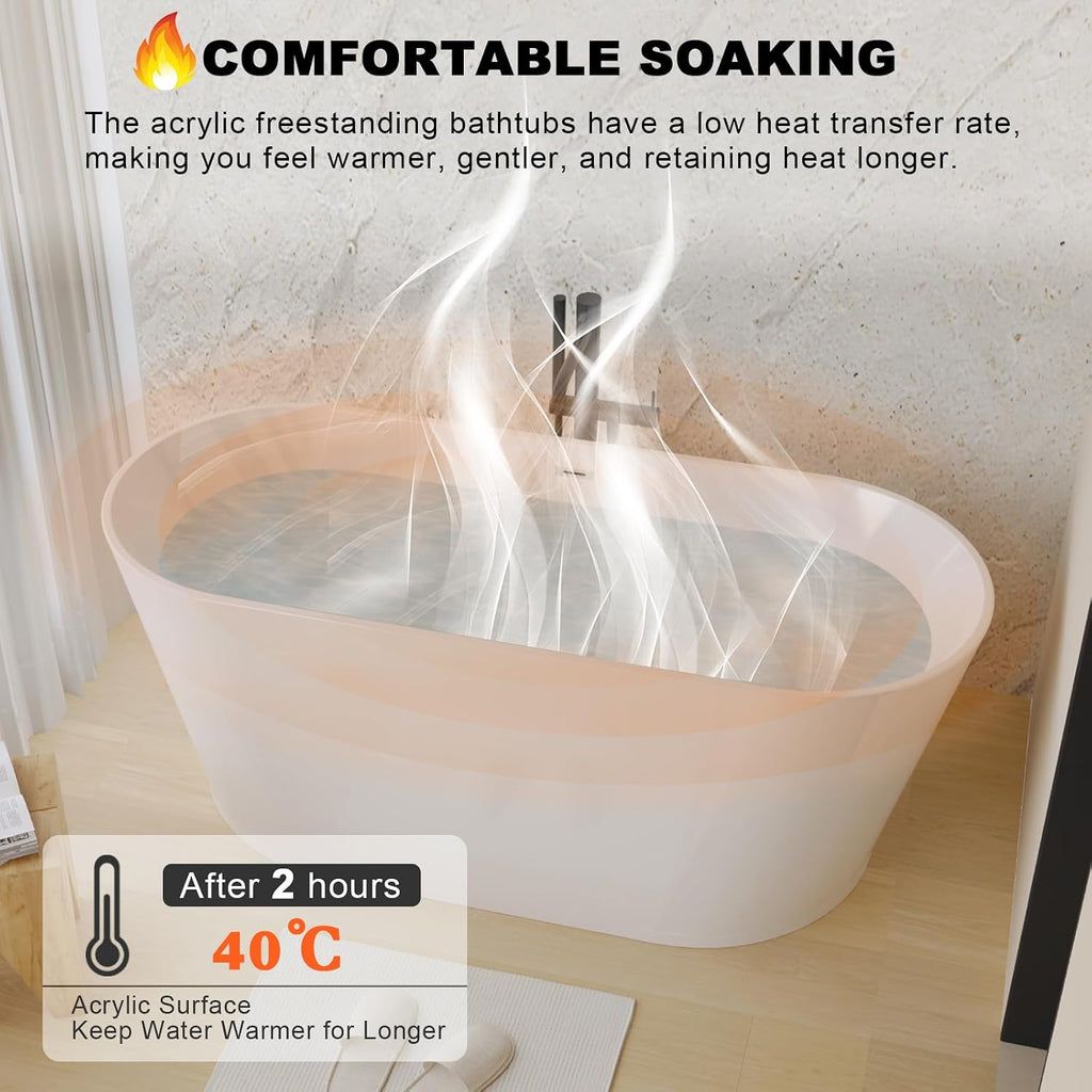 59' Freestanding Bathtub, Large Glossy White Acrylic Soaking Tub with Toe-Tap Drain, Stand Alone Bathtub cUPC Certified for Bathroom