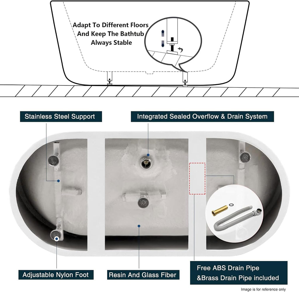 FerdY Bali 67' Acrylic Freestanding Bathtub, Gracefully Shaped Freestanding Soaking Bathtub, Toe-Tap Chrome Drain and Classic Slotted Overflow Included, Glossy White, cUPC Certified,
