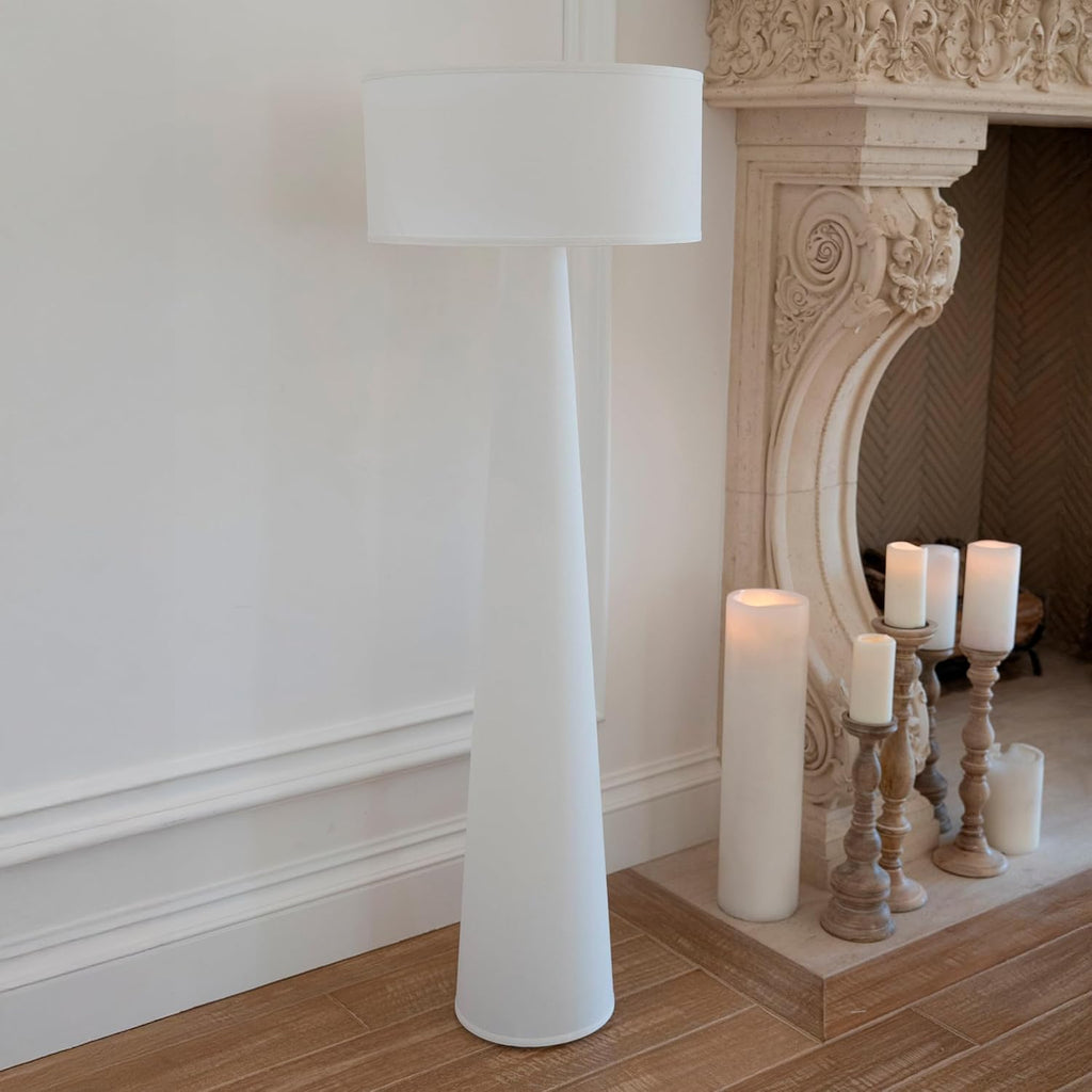 Floor Lamp - Branch and Wick – 59' Tall Standing Linen Lamp with Fabric Shade, LED Bulb Included – Elegant Corner Lamp for Living Room, Bedroom, Office - White