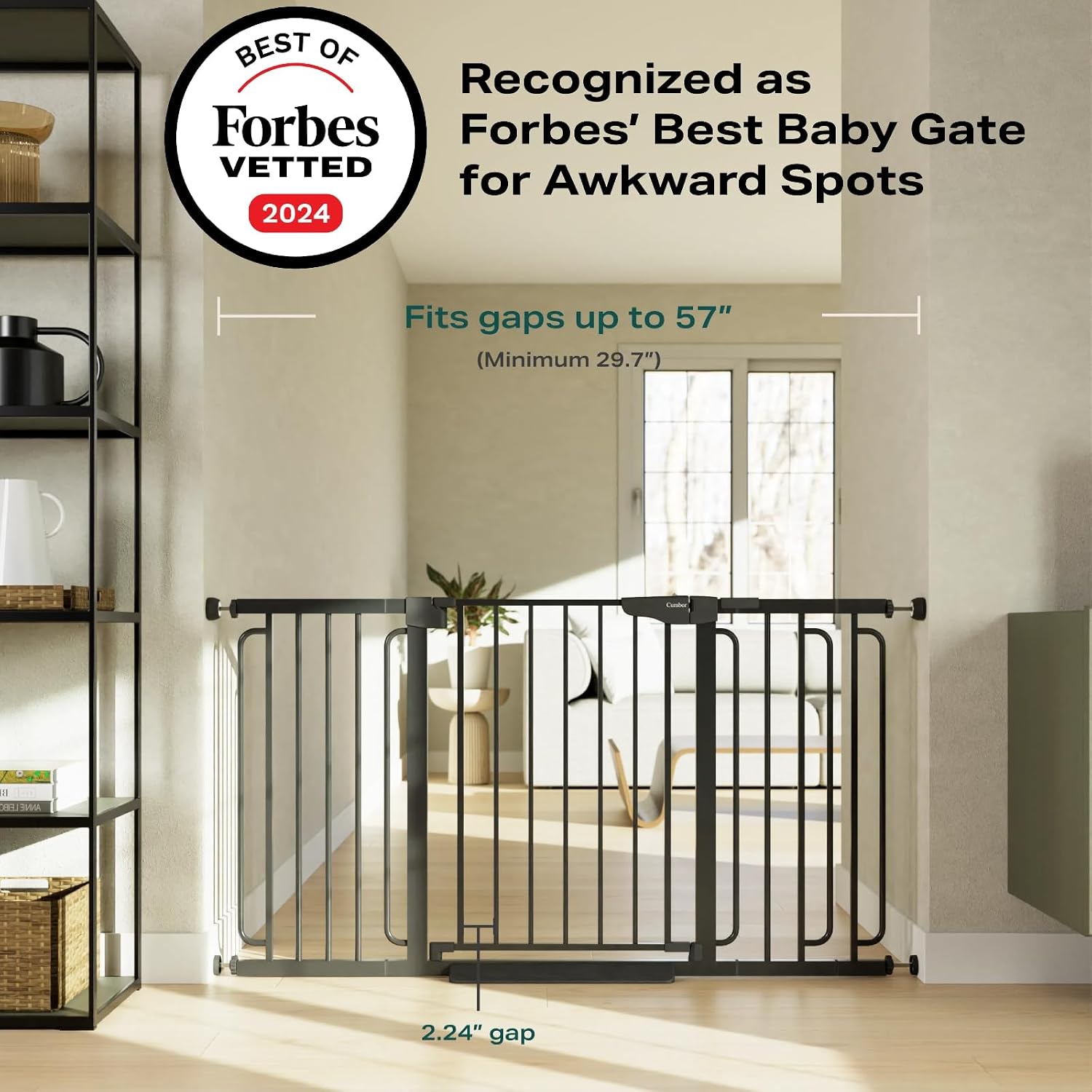 Cumbor 29.7-57' Extra Wide Baby Gate for Stairs, Mom's Choice Awards Winner-Dog Gate for Doorways, Pressure Mounted Walk Through Safety Child Gate for Kids Toddler, Tall Pet Puppy Fence Gate, Black