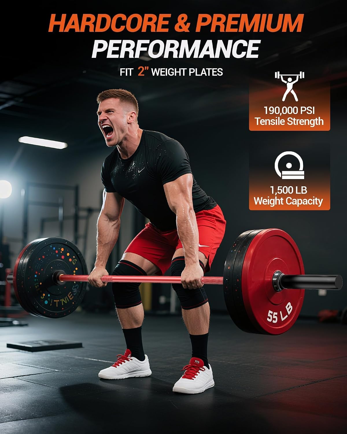 7FT Olympic Barbell 45 Lbs – 190,000 PSI Tensile Strength, 1,500 LB Capacity, 28Mm Shaft, 2' Sleeves – Weight Bar for Deadlift, Bench Press, Strength Training Bars, Home Gym Fitness Equipment