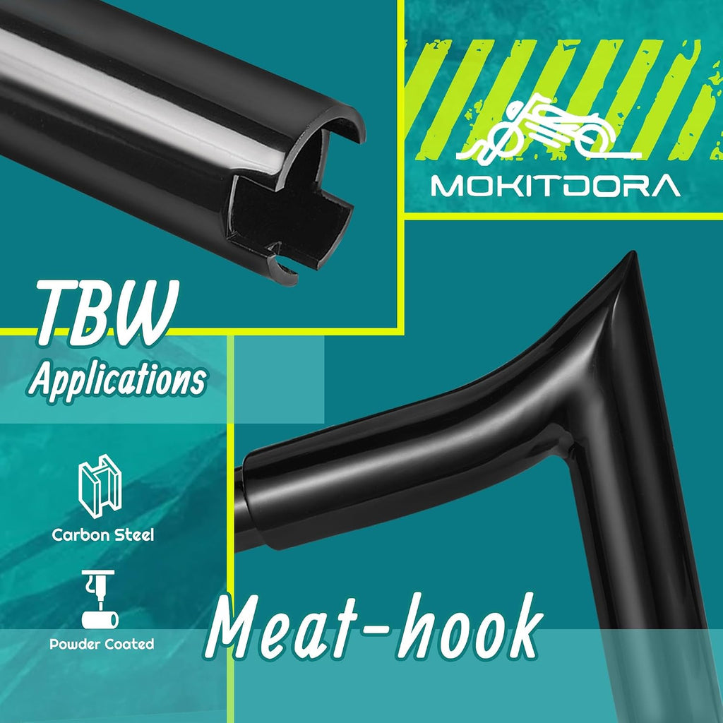 MoKitDora Street Electra Glide Prewired Handlebar 10' Rise 1.25' Fat 1' Clamp Meathook Ape Hanger Monkey Bagger Bar for Harley 2014-2015 FLHT FLHX Ultra Limited Classic, Black