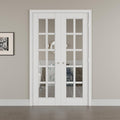 56' x 80' French Doors Interior (Double 28' x 80' 10-Lite Clear Glass Door with Silver Hinge Prehung Jamb Kit), Pre-Finished & Paintable, Prebuilt Home Door Panels & Assembly Required Jamb