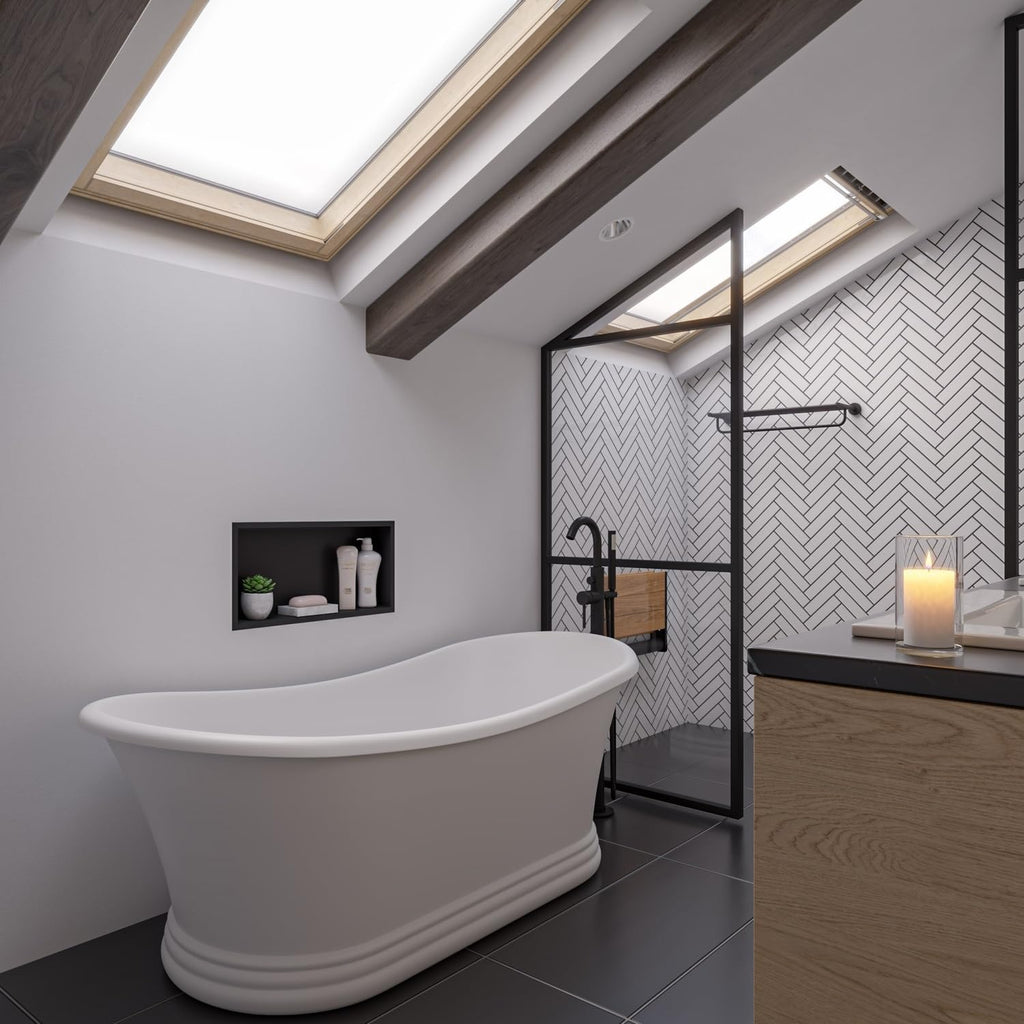 HomeStock 67' Solid Surface Resin Bathtub - White Matte Freestanding Tub