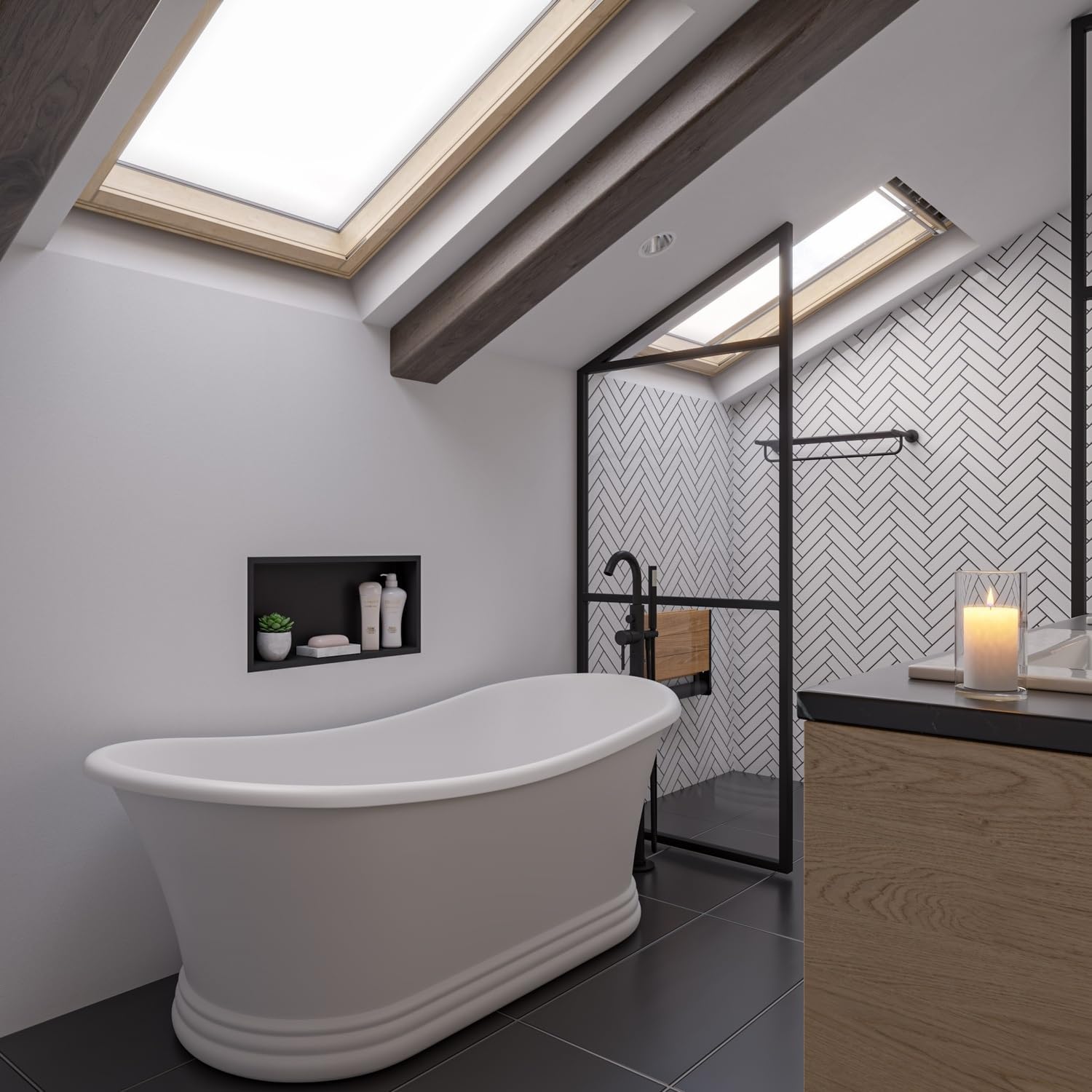 HomeStock 67' Solid Surface Resin Bathtub - White Matte Freestanding Tub