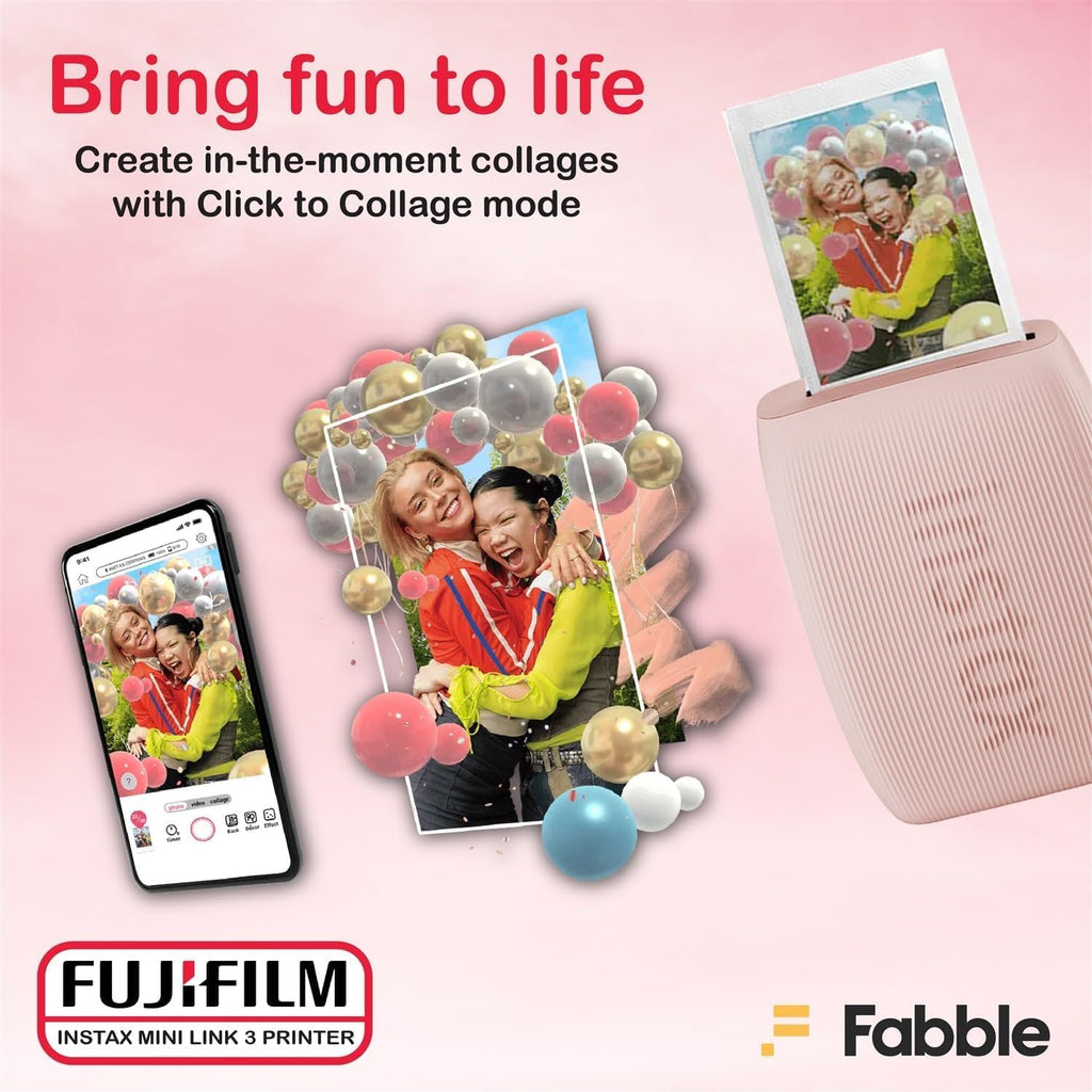 Fujifilm Instax Mini Link 3 Smartphone Printer with Instax Mini Films and Free Bonus Microfiber Cleaning Cloth... (Rose Pink, 4 x Twin Pack (80 Sheets))
