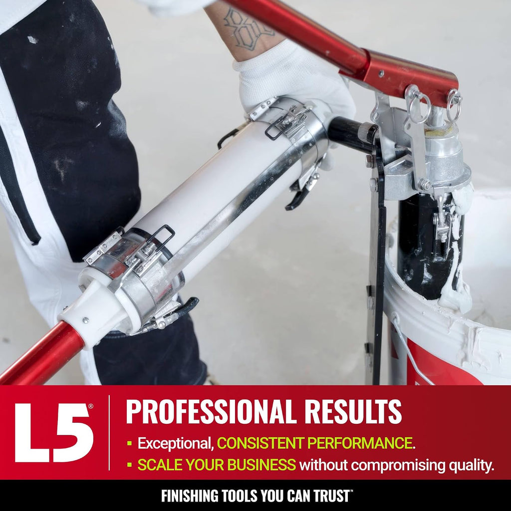 Full Taping/Finishing Set - High Capacity Boxes + Std Handles - LEVEL5 | Auto Taper, 7'/10' MEGA Boxes, 3' Angle Head, MiniShot, Corner Roller, Std Handles, Pump, Gooseneck | 4-670