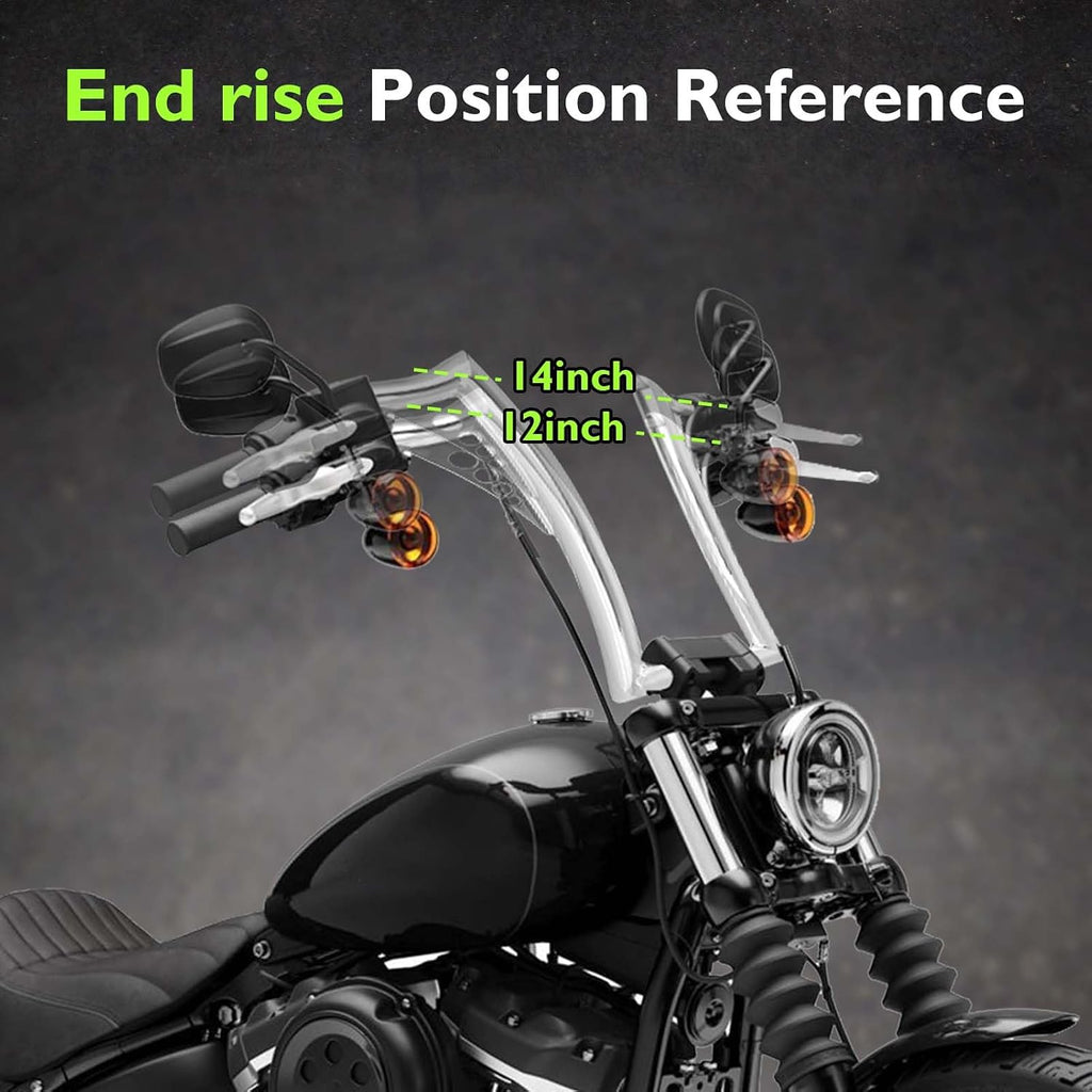 Mofun 12' Rise Pre-wire handlebar 1-1/4' Fat 1' Clamp Ape Sharp Bar Compatible with Harley Softail 2011-2024 Sportster XL883L 1200 2011-2022 Touring Road King 2015-Later Dyna 2012-2017, Chrome